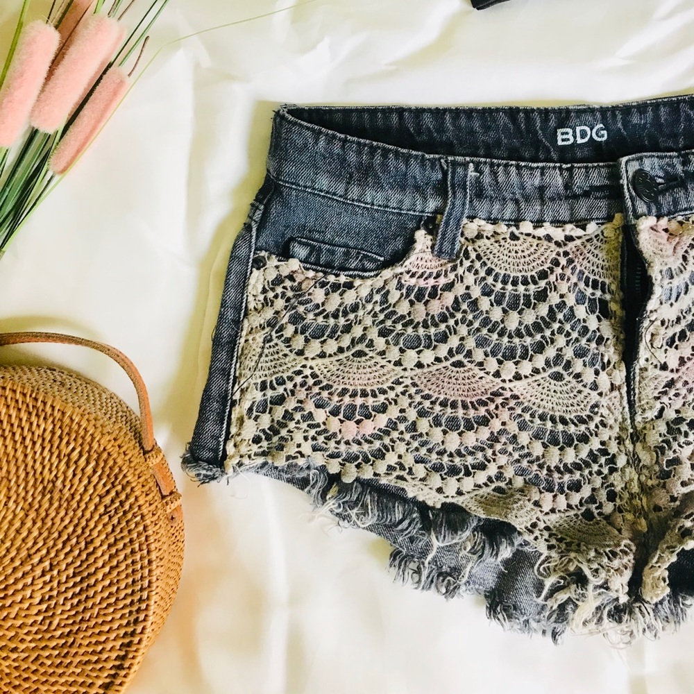 BFF Dark Wash Crochet Details Low Rise Shorts